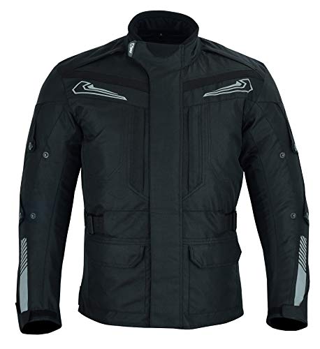 JET Chaqueta Moto Hombre Multifuncional Bolsillos Protectores Reflexivo Textil Verano Invierno PANTHER (L, Negro)