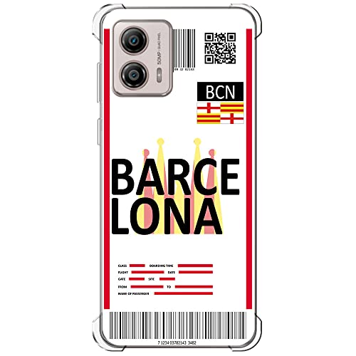 Movilshop Funda Antigolpes para Motorola Moto G53 5G Billete de Avión [ Barcelona ] Esquina Reforzada Silicona 1.5mm de Grosor Flexible Transparente Bumper Gel TPU