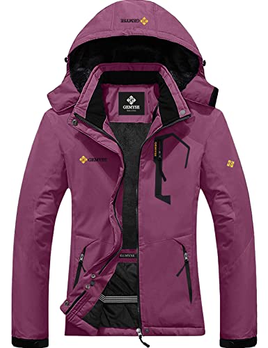 GEMYSE Chaqueta de Esquí Impermeable de Montaña para Mujer Abrigo de Invierno de Lana Antiviento con Capucha (Rosa Palo,L)