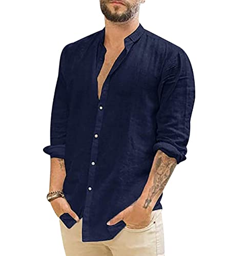 Camisa Elegante Hombre Camisas Hombre Cuello V Camisas Casuales Camisas Formales Blusa Deportiva Camisas Hombre Talla Grande Camisas Fiesta Camisa Retro Hombre Camisas Gant Azul Marino 4XL