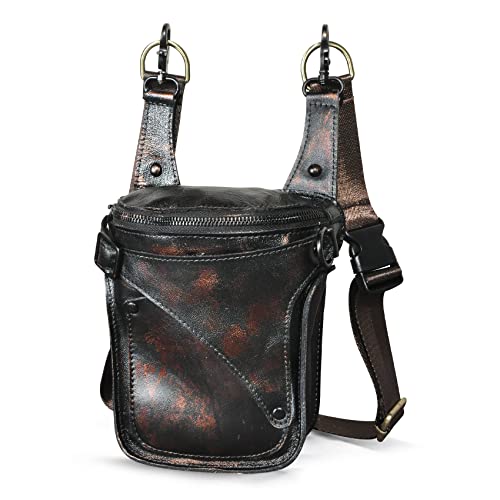 Le'aokuu Unisex Cuero Genuino Calidad Bolso Cintura Bolsa de Pierna Bolsa para Mensajero Bolso Multifuncional Militar Táctico Moto Bicicleta Senderismo Deportes Camping Montar 9326 (Café Negro)