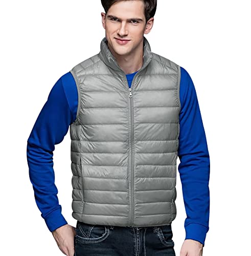 OADOBKICE Chaleco Plumón Ultraligero Hombre Chaleco Ligero Mujer Chaleco Plumón Mujer Chaleco Empacable Sin Mangas Chaqueta Softshell Calentador Cuerpo Correr Senderismo Acampar Gris Claro XXL