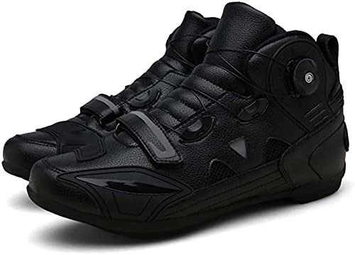 FGDFGDG Calzado de Motociclismo para Mujer, 4 Estaciones para Hombre Botas de Carreras de Motos Todoterreno Botas Deportivas para jóvenes Botas de Turismo Botas Cortas de Moto,Negro,42