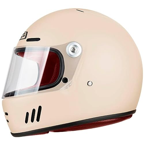 NZI Club Bone Crema - Casco de Moto Integral de Fibra, Estilo Retro Vintage Clasico | Unisex Hombre y Mujer Homologado ECE (M)