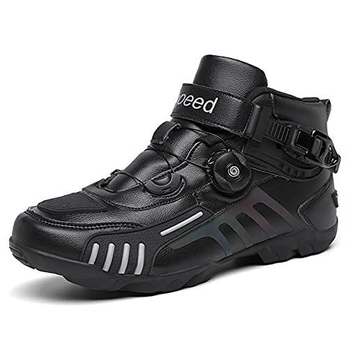 Zapatos Moto Negro Botines Cortos Motocross Piel Impermeable, Moto Zapatos Todoterreno Botas Deportivas de Carreras,Black-43