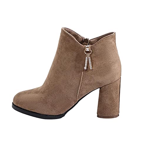 Dasongff Botines de tacón alto – Botas blandas para mujer, plataforma gótica, botas de moto, botas de equitación, niña, botas de pantorrilla ancha, XXL Chelsea Boots, caqui, 40 EU