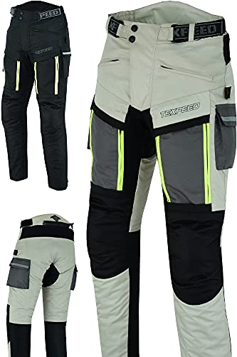 Texpeed Pantalones de moto hombre verano - Impermeable Pantalones de motorista - Con armadura de protecciónes CE (EN 1621-1) - Blanco - L Cintura/Regular Pierna