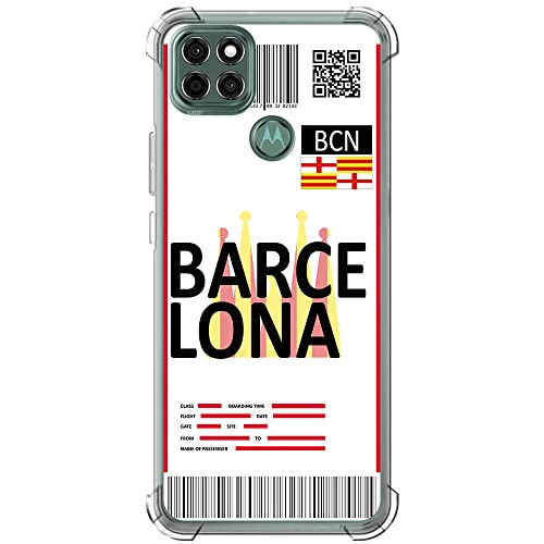 Movilshop Funda Antigolpes para Motorola Moto G9 Power Billete de Avión [ Barcelona ] Esquina Reforzada Silicona 1.5mm de Grosor Flexible Transparente Bumper Gel TPU