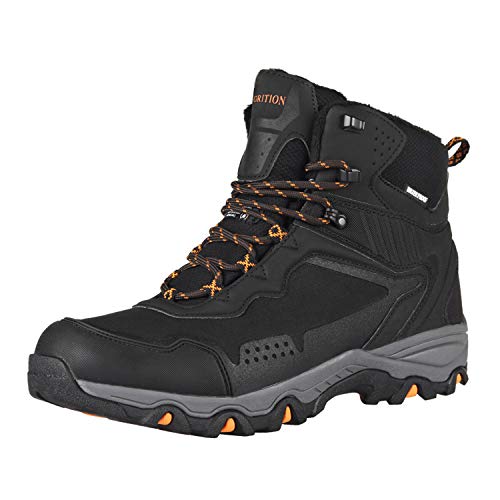 GRITION Botas de montaña para Hombre Moto Botas Trekking de Hombre de Nieve Senderismo Impermeables Deportes Trekking Zapatos Invierno,Zapatillas de Senderismo para Hombre Negro 44 EU