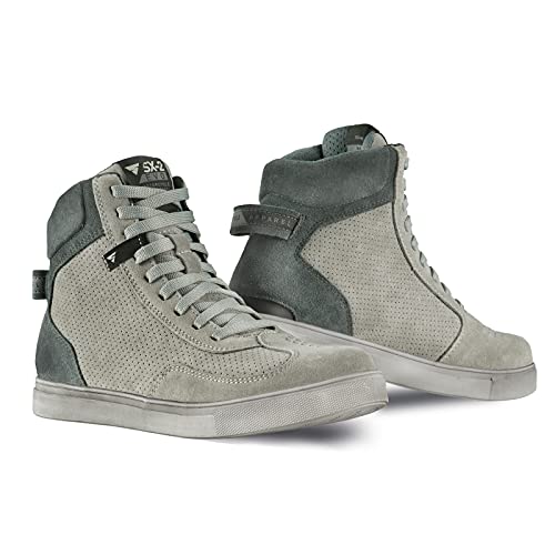 SHIMA SX-2 EVO Botas Moto Hombre - Zapatillas Moto de Cuero, Transpirables, Reforzados con Soporte el Tobillo, Suela Antideslizante, Almohadilla el Engranaje (Gris, 43)