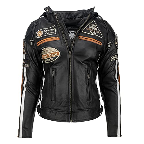 Chaqueta Moto Mujer de Cuero Urban Leather '58 LADIES' | Chaqueta Cuero Mujer | Cazadora Moto de Piel de Cordero | Armadura Removible para Espalda, Hombros y Codos Aprobada por la CE |Negro | 4XL (UR-158)