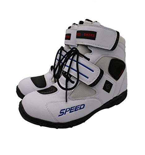 Speed Bikers - Botas cortas de piel impermeable para motocicleta, color blanco