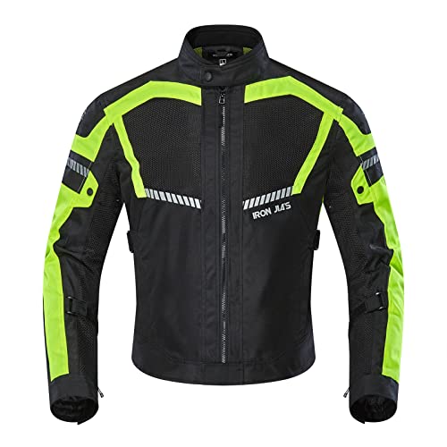 BORLENI Chaqueta de Motocicleta de Moto para Verano para Hombre, Respirable Armadura Protección reflexión de Alto Brillo M