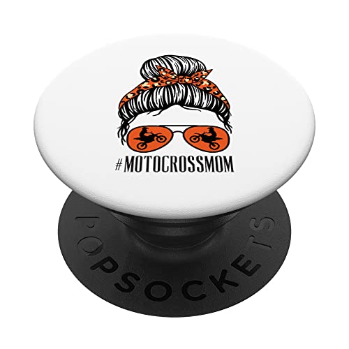 Motocross MX Moto Mamá Día de las Madres Moño desordenado Estampado Leopardo PopSockets PopGrip Intercambiable