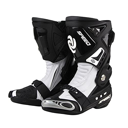 Sebasty Botas Largas de Verano para Carreras de Motos Botas de Ciclismo de Carretera para Hombres,Zapatos Resistentes al Desgaste,Antideslizantes y Resistentes a Los Pinchazos,White-42