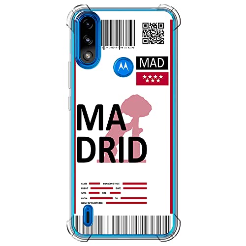 Movilshop Funda Antigolpes para Motorola Moto E7 Power Billete de Avión [ Madrid ] Esquina Reforzada Silicona 1.5mm de Grosor Flexible Transparente Bumper Gel TPU