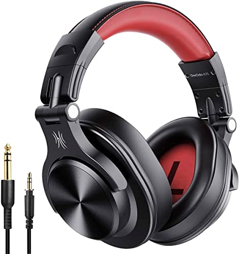 OneOdio A70 Auricurales Bluetooth Inalambricos 72H, Auriculares Diadema Cerrados con Puerto Compartido, Auriculares Cable de 3.5mm para DJ Piano Guitarra Grabaci贸n y Monitoreo AMP, Rojo