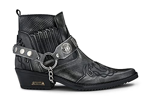 Infinity Leather Botines para Hombre de Cuero Gris con Motivo Cocodrilo Estilo Motociclista, Cowboy, Danza Cubana Winklepickers 46