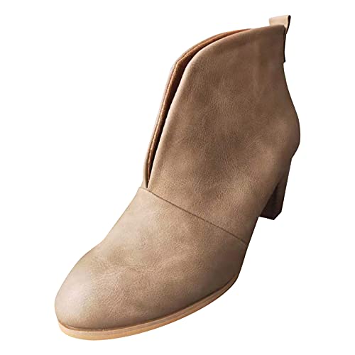 TEELONG Botas de plataforma para mujer Sólidos Colores Retro Cremallera Casual Short Botas de mujer Zapatos de moda Botas de mujer, C Caqui, 37 EU