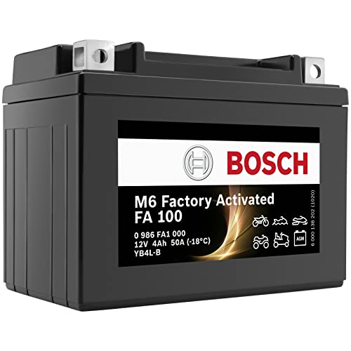 Bosch 0986FA1000 Batería de Motocicleta 4 Ah 50 A Gel Tecnología Batería de Arranque en Calidad OEM, Ciclo Resistente a los ciclos almacenables, Libre de Mantenimiento, Color Negro