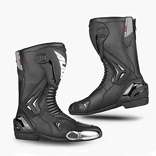 Botas de Moto para Hombre Botas Impermeables para Montar en Moto Calzado Blindado de Motocross Bota Deportiva de Carreras de Cuero,Blackwhite-45