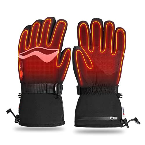 Hcalory Guantes Calefactables, Guantes Recargable 2X3200mAh para Invierno, Guantes de Moto para Hombre y Mujer, Unisexo y Antideslizante, Temperatura de Calentamiento 45-65 ℃, Negro, Talla XL