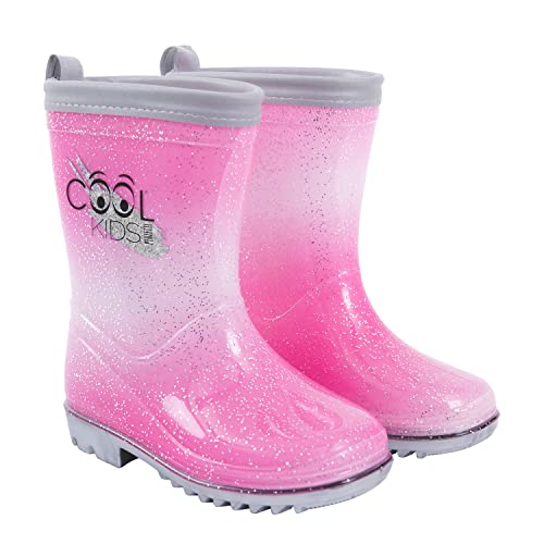 PERLETTI Botas de Agua Niña Degradadas Rosa y Blanco con Purpurina - Botines Anti Lluvia Goma con Detalles Reflectantes - Zapatos Niñas Impermeables con Suela Antideslizante (Rosa Glitter, 28/29 EU)