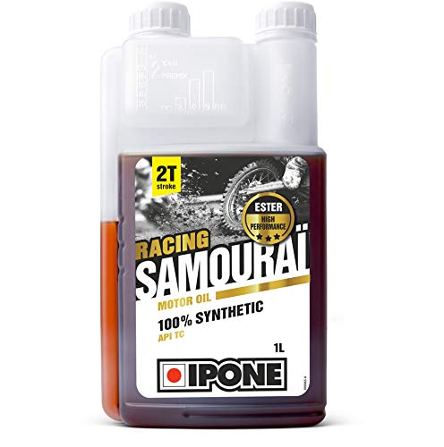 IPONE - Aceite Motor Moto 2 Tiempos Samouraï Racing - 100 % Sintético con Ésteres - Lubricante Alto Rendimiento - Envase Dosificador 1 Litro