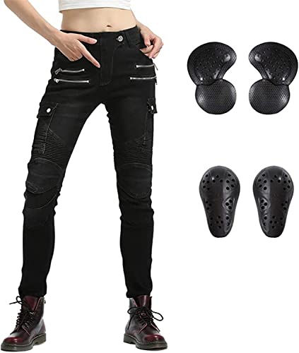 LINGKY Pantalones de Moto para Mujeres Pantalones de Carreras de Motocross Pantalones Anti Caída, Jeans de Moto con 4 x Equipo de protección (Negro,M)