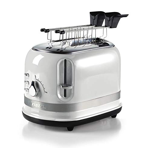 Ariete 149 Tostadora 2 rebanadas moderna con pinzas, expulsión automática, cajón recogemigas, función descongelación y calentamiento, 6 niveles de tostado, 800 W, blanco