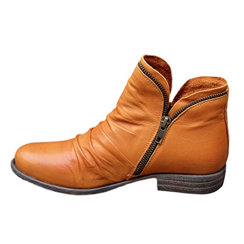 TEELONG - Botas de plataforma para mujer, color liso, retro, con cremallera, informales, cortas, para mujer, A amarillo., 38 EU