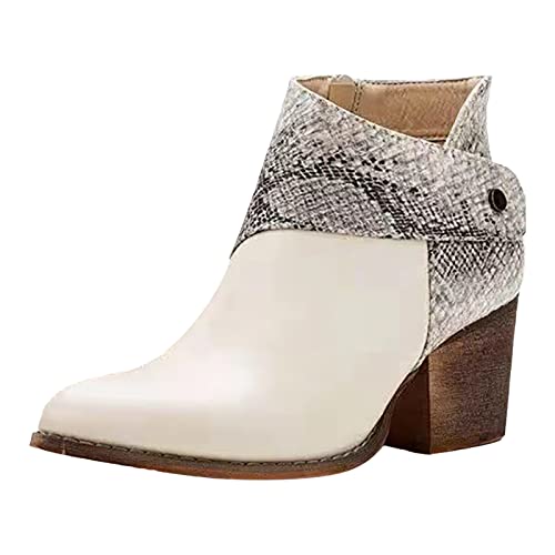 Dasongff Botines Plataforma Mujer Sexy - Botas Cortas Moto Botines Tacón Grueso Botas Flexibles Mujeres Botas Equitación Marrón Botas Plataforma Goth Chukka Boots, blanco, 40 EU