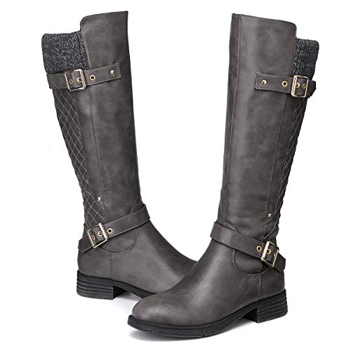 Camfosy Botas Hasta la Rodilla para mujer,Botas de Montar Otoño Invierno Botas Planas con Punta Redonda Botas Largas para la Nieve Cremallera Botas Militares de Combate para Motocicletas Negro