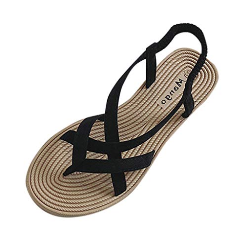 Sandalias Mujer Verano 2019 Bohemias Romanas Fondo Plano Punta Abierta Transpirable Zapatos Casuales Moda Playa Zapatillas Talla Grande Verano riou