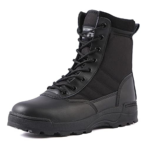 Botas Militares Ligeras para Hombre, Botas Tácticas De Combate, Zapatos Negros De Entrenamiento para Senderismo Al Aire Libre, Botas Altas De La Selva Duraderas De Otoño,Black-45