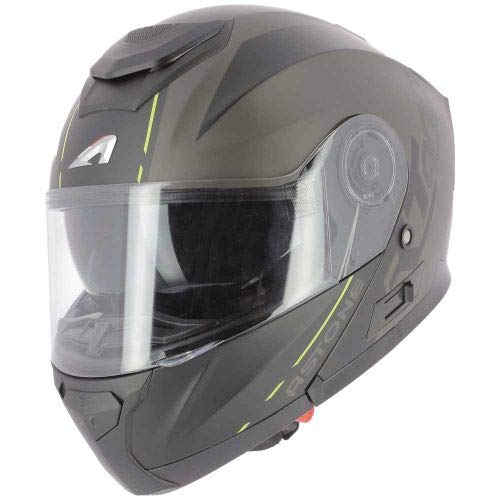 Astone Helmets - RT900 - Casque modulable - Casque de moto polyvalent - Casque modulable homologué - Casque de moto en polycarbonate -RT900 Graphic matt black neon yellow stripe XS