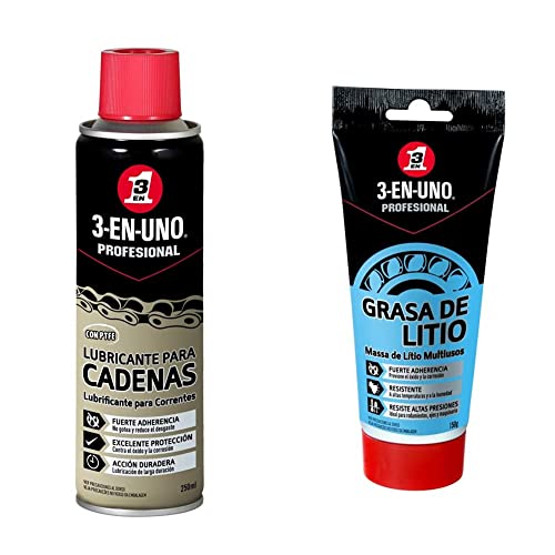 3 EN UNO Profesional - Lubricante de cadenas con PTFE en Spray-250 ml, Incoloro (34470) + Profesional - Grasa de Litio Tubo -150gr, incoloro (34167)