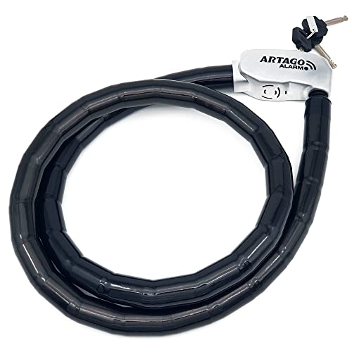 Artago ART6150 Candado Moto Articulado con Alarma 120dB ON/Off, Warning Exclusivo, Pila Larga Duración, Cerradura Anti-Taladro, Flexible y Resistente, Antirrobo Moto Scooter Candado Bicicleta, 150cm