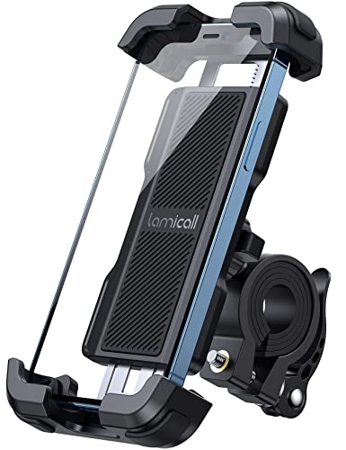 Lamicall Soporte Móvil Bicicleta Soporte Teléfono Moto - 360° Rotación Soporte Manillar para iPhone 14 Pro MAX Plus, 13/12/11 Pro MAX, Mini, XS MAX, XR, X, Samsung, Xiaomi y Otro Smartphone, Negro