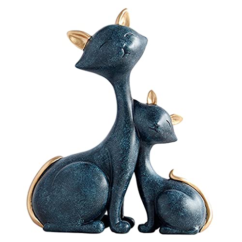 Gato Escultura Decoración Animal Estatuilla Estatua Resina Regalos Madre Gato y Bebé, Azul, Tamaño Natural Ornamento (Color : Blau, Size : Life Size)