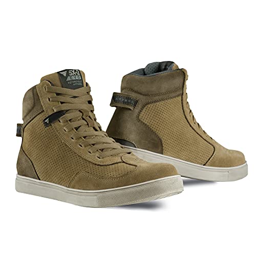 SHIMA SX-2 EVO Botas Moto Hombre - Zapatillas Moto de Cuero, Transpirables, Reforzados con Soporte el Tobillo, Suela Antideslizante, Almohadilla el Engranaje (Marrón, 42)