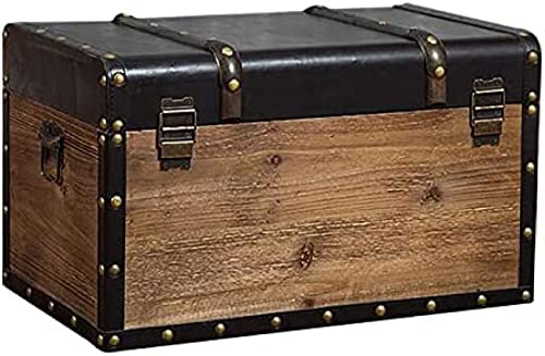 CJGKDJS Baúl Otomano De Almacenamiento De Madera Rústica,Cofre Otomano De Almacenamiento Decorativo Vintage,Almacenamiento De Madera De Estilo Industrial,Grande,40X23X25Cm(16X9X10Inch)