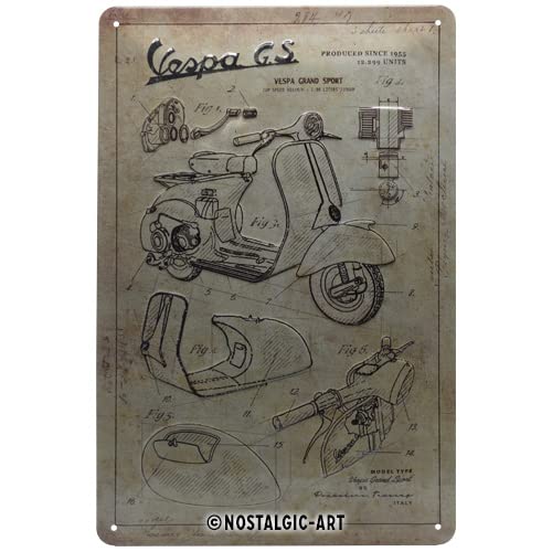 Nostalgic-Art Cartel de chapa retro Vespa – Parts Sketches – Idea de regalo para los aficionados a las scooters, metálico, Diseño vintage, 20 x 30 cm