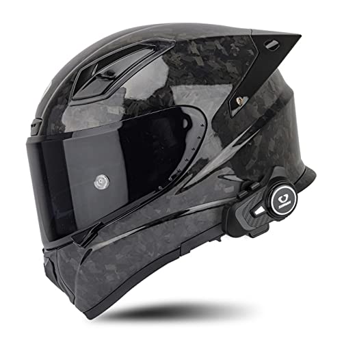 BCBKD Casco Moto Fibra de Carbono con Intercomunicador Bluetooth Integrado Dot ECE Homologado Casco Moto Integral con Doble Visera y Antivaho Casco de Motocicleta para Hombre Mujer B,L