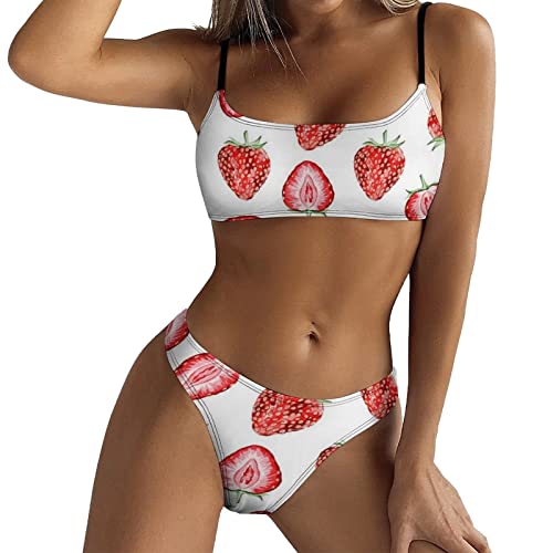 Bikini camiseta verano cómodo bikini para mujer moda bikini de cintura alta crop top de dos piezas trajes de baño completos trajes de baño deportivos tops chicos tankini mujer barriga, rojo, S