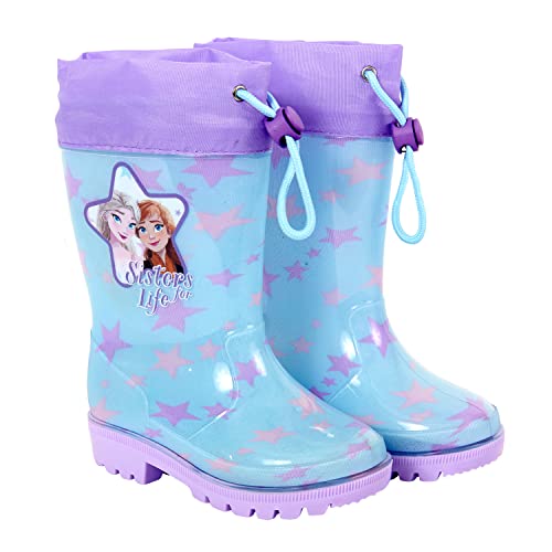 PERLETTI Botas de Aguas Niñas Frozen 2 Princesas Elsa y Anna - Calzado de Lluvia Reino del Hielo con Suela Antideslizante - Botas Impermeables Niña Cierre con Cordón Disney (Turquesa, Numeric_30)