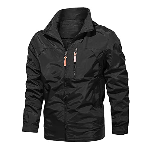 Chaqueta Hombre Ajuste Regular Color Sólido Cuello Pie Chaqueta Sport Hombre Alpinismo Esquí Chaqueta Prueba Viento Chaqueta Hombre Sencillo Casual Chaqueta Transición Hombre D-Black 5XL