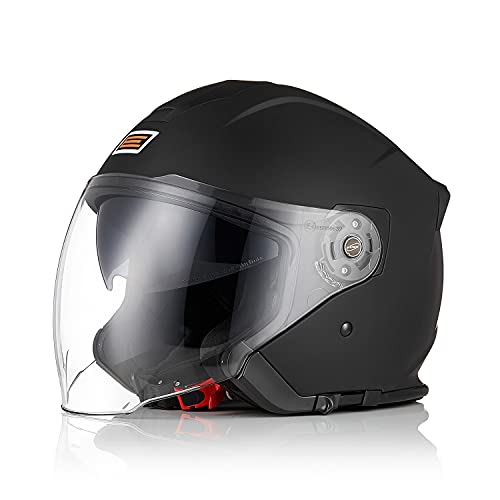 ORIGINE Casco Jet de Moto con Doble Visera Casco Scooter Homologado ECE (SOLID MATT BLACK,XL)