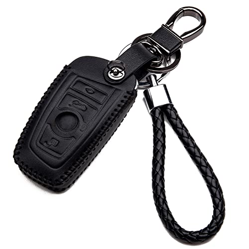 Carcasa Funda de Piel con Llaveros para Llave BMW Serie 1 2 3 4 X3 X4 X5 Smartkey 3 Botones Protección de Mando a Distancia Coches Keyless