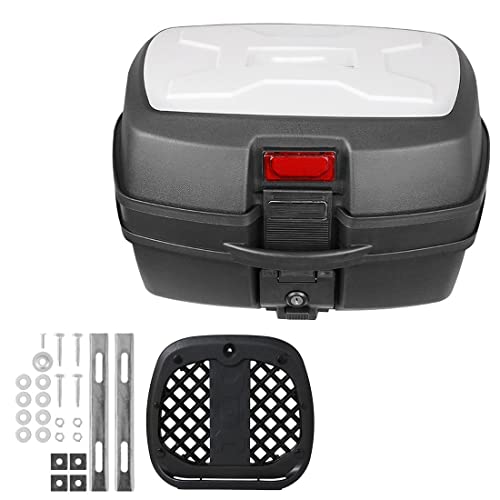 Baúl De Moto Universal, Maletero De Moto, 35L Caja De Moto con Candado De Seguridad, Baúles Impermeable para Almacenamiento Casco Equipaje Grande (Color : Black+White Lid)